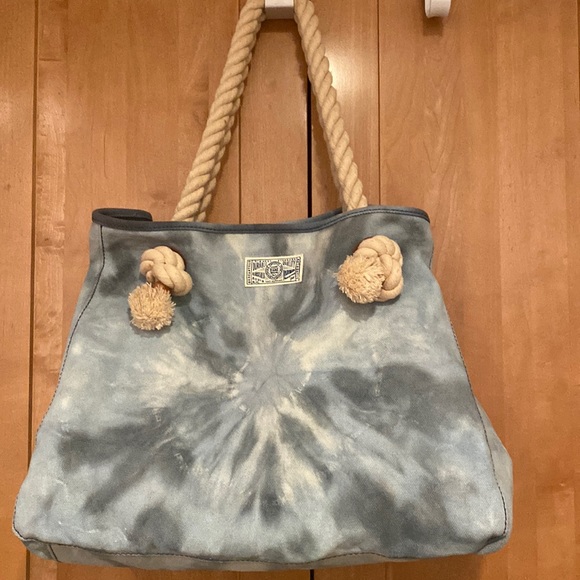 Lucky Brand Handbags - Lucky brand blue and white tie-dye tote with rope handles and leather trim